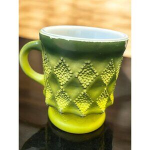 Vintage Fire King Kimberly Green Diamond Coffee mug 1970